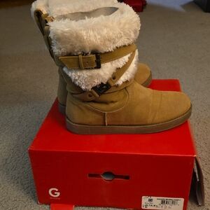 Guess Tan Faux Suede Fur-Lined Boots